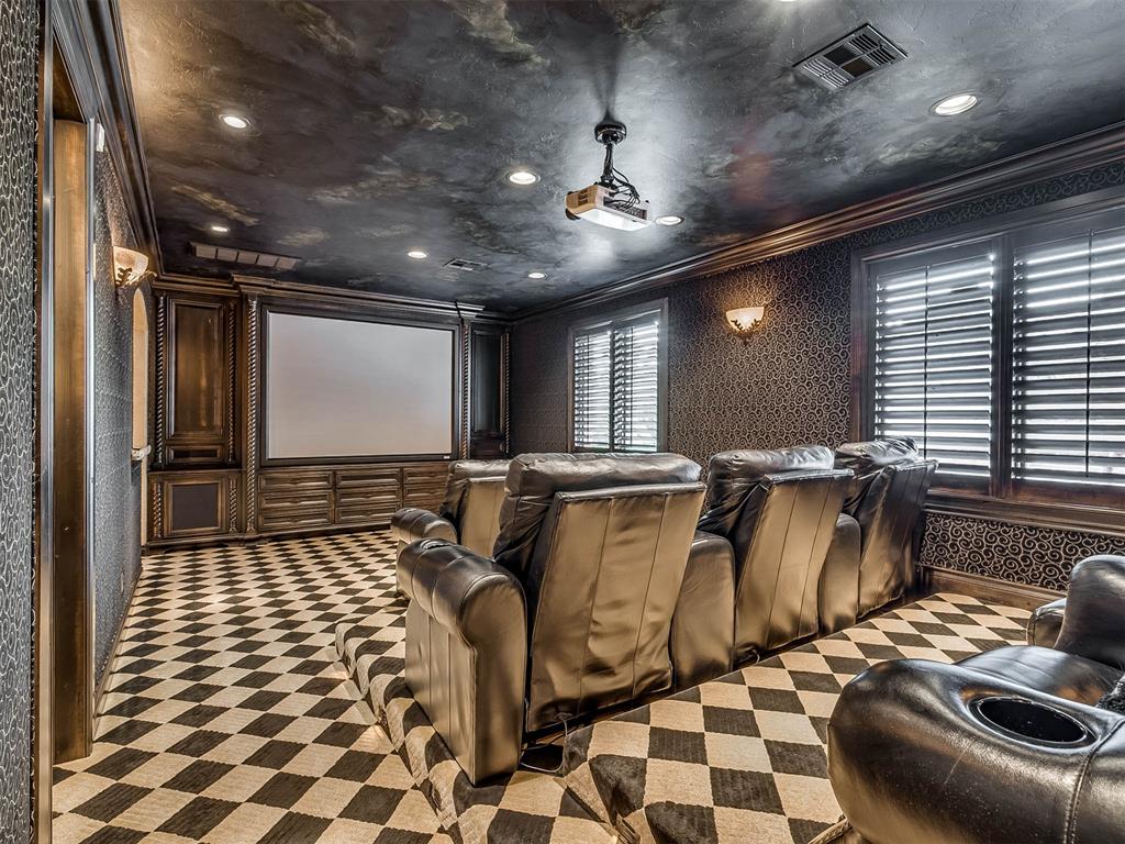 Tessa Hood Realtor – Private home theater with leather recliners and projection screen at 1705 Maple Dr, Blanchard Oklahoma