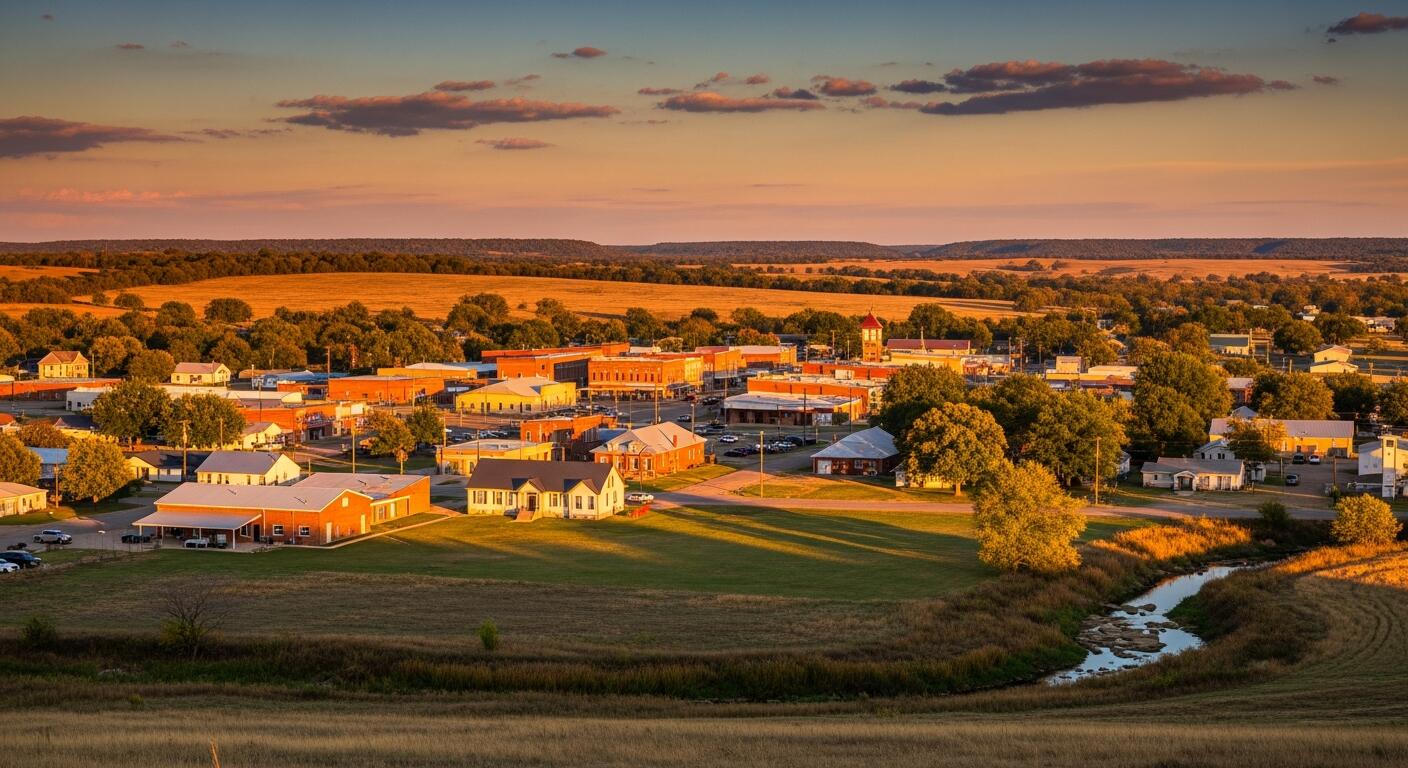 Aerial view of Tuttle, Oklahoma at golden hour – Tuttle OK homes and acreage